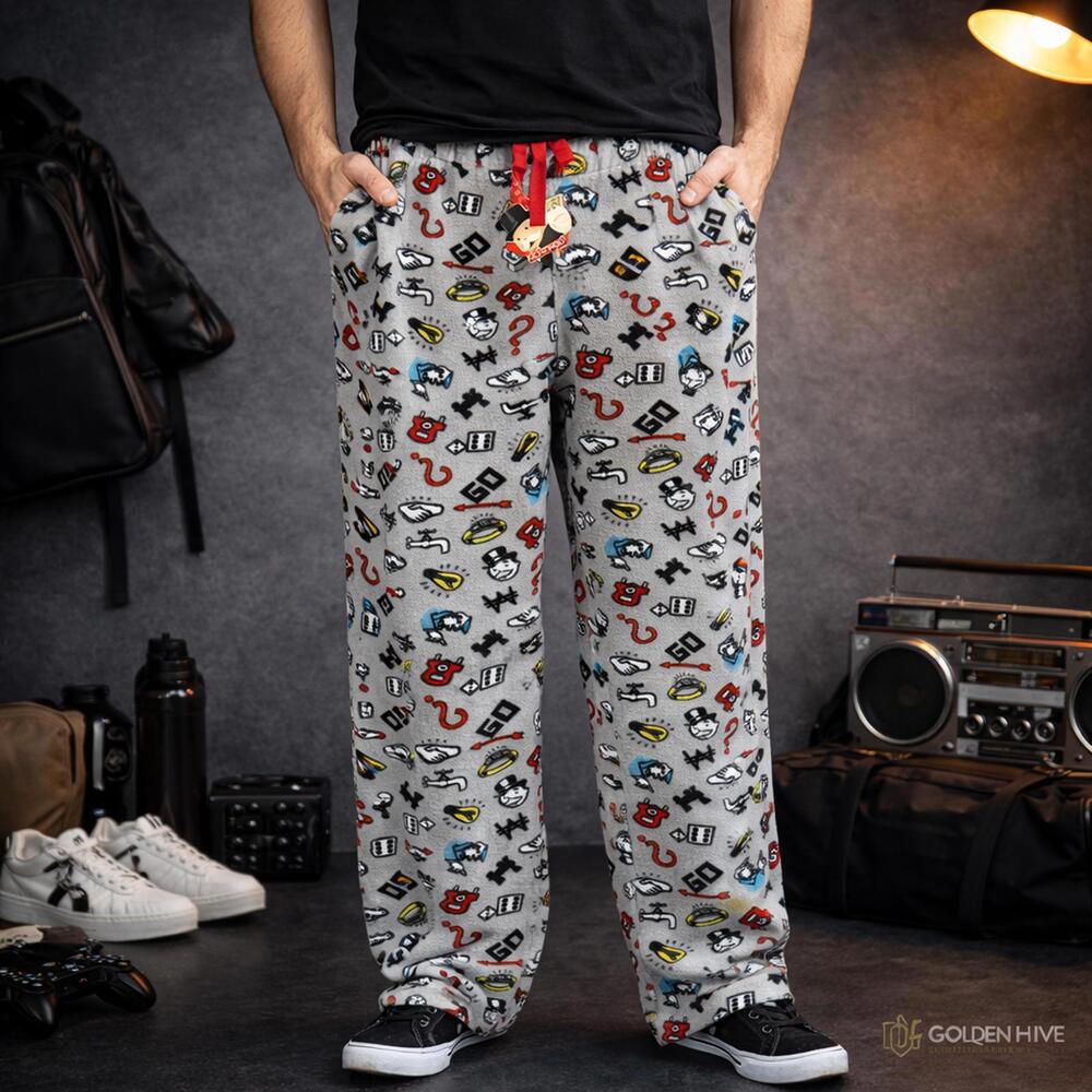 Monopoly Men’s Fleece Pajama Pants Size Large Grey Lounge Sleep Pants NWT